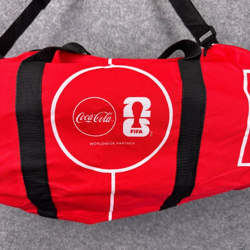 Coca-Cola FIFA World Cup 2026 Red Soccer Field Duffel Bag Gym Travel E03467996